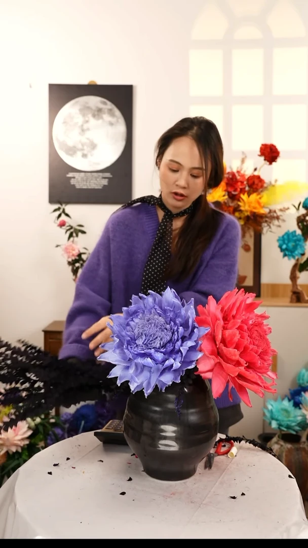 洋蓟永生花   黑色花瓶