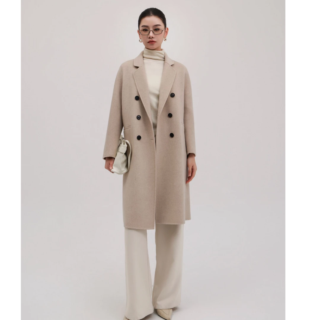 先后SHEIHOO 100纯山羊绒中长款宽松高端双面绒羊绒大衣女9121