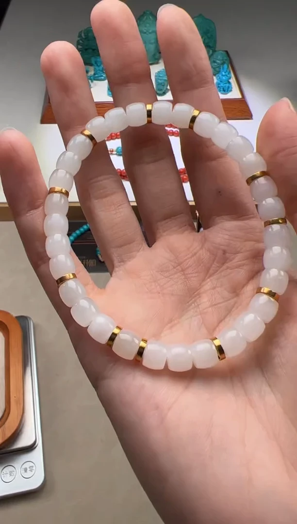 【闪购商品】和田玉（白玉）手串手串18K金镶嵌手串手串