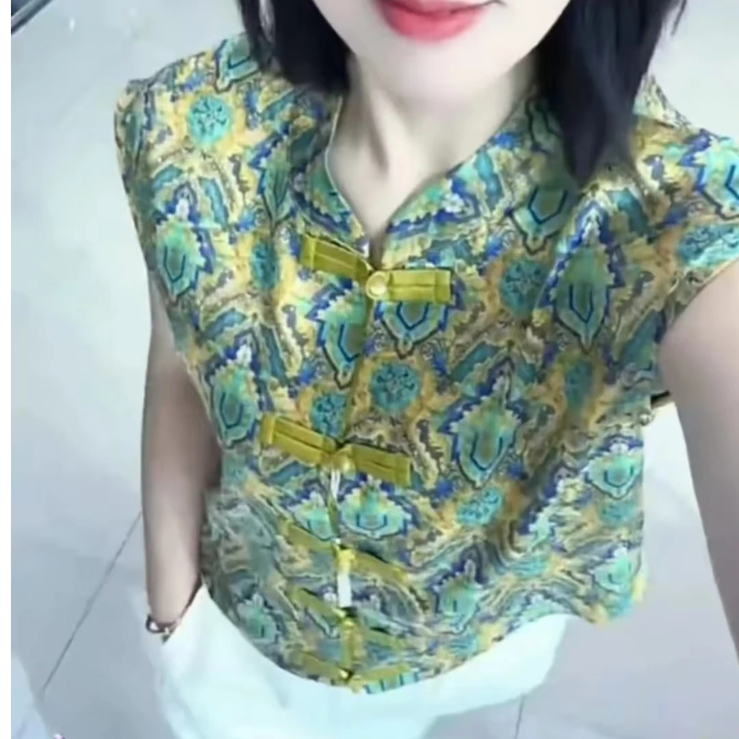 2025夏季新款短袖衬衫s时尚宽松文艺圆领百搭洋气显瘦气质127