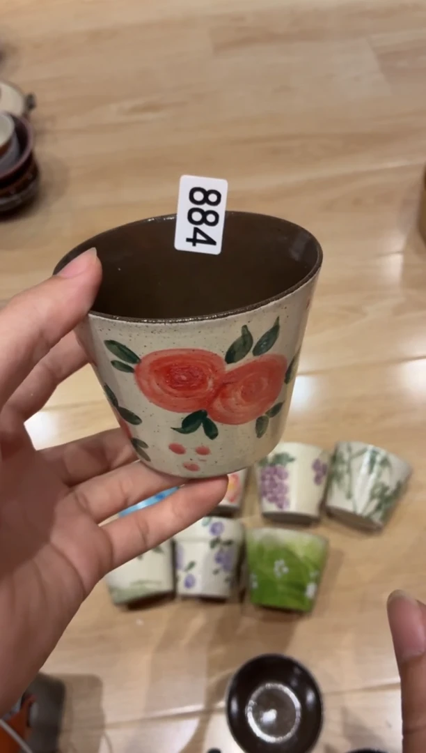 瓷片小*恩884粉引手工画杯1个