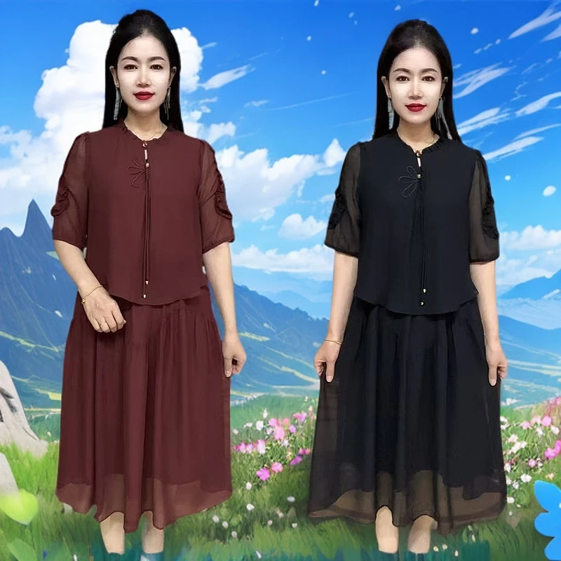 25A57#高档洋气时尚气质夏季假两件女士连衣裙