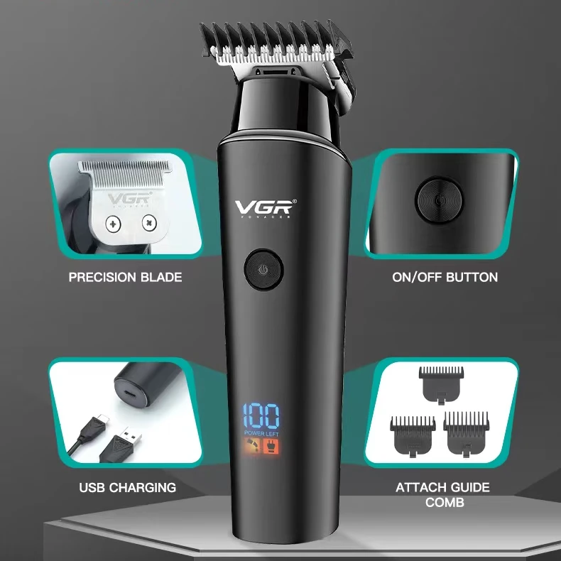 VGR推光雕刻电推剪液晶显示待机时间六小时发廊家用