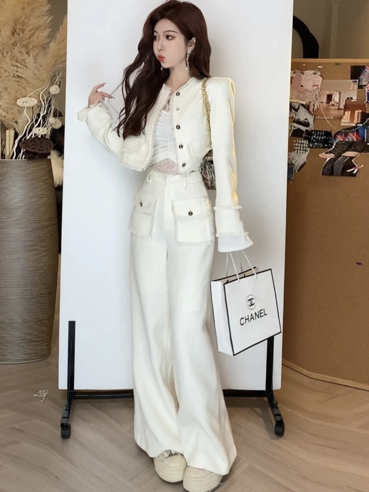 欧货洋气时尚套装女秋季名媛气质小香风外套高腰显瘦阔腿裤两件套