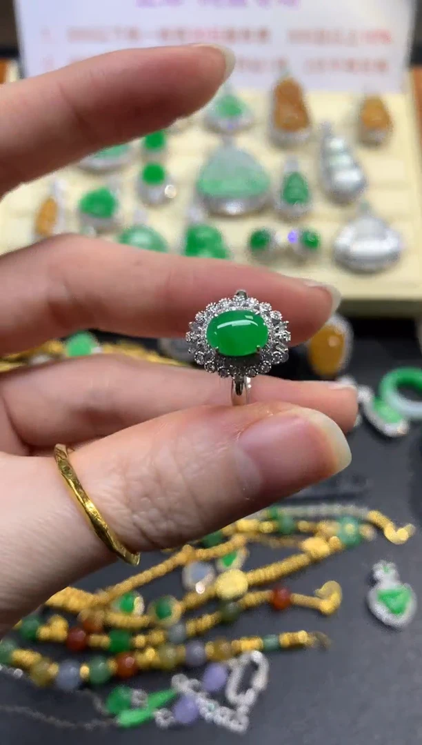 翡翠戒指18K金镶嵌戒指|4500+450