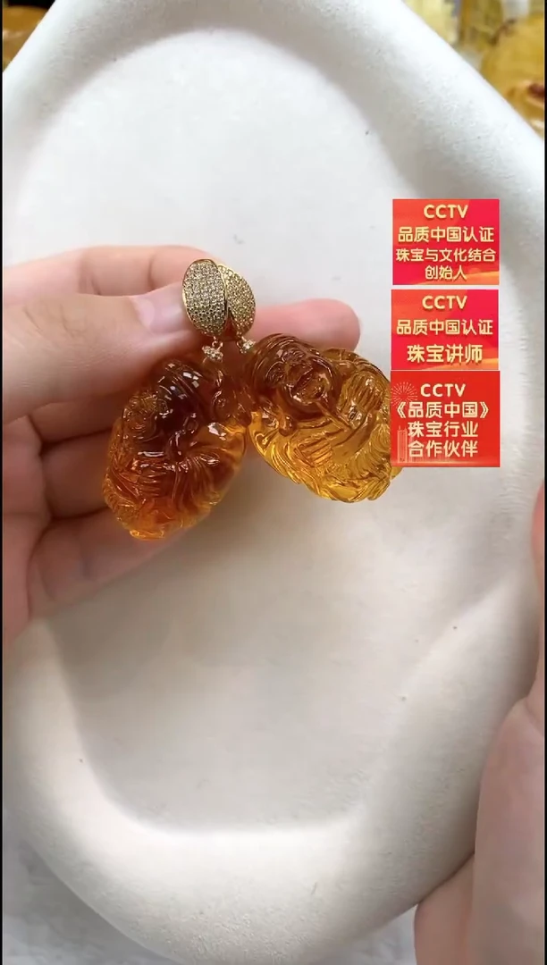 琥珀银S925镶嵌耳饰耳环