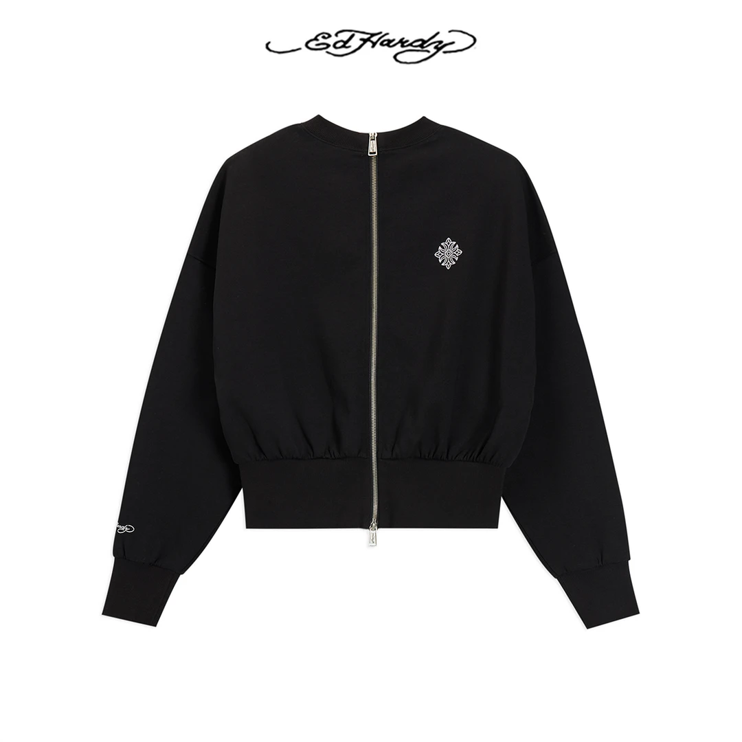 Ed Hardy/埃德哈迪秋季新款十字架图腾刺绣logo拉链外套E1QCW432