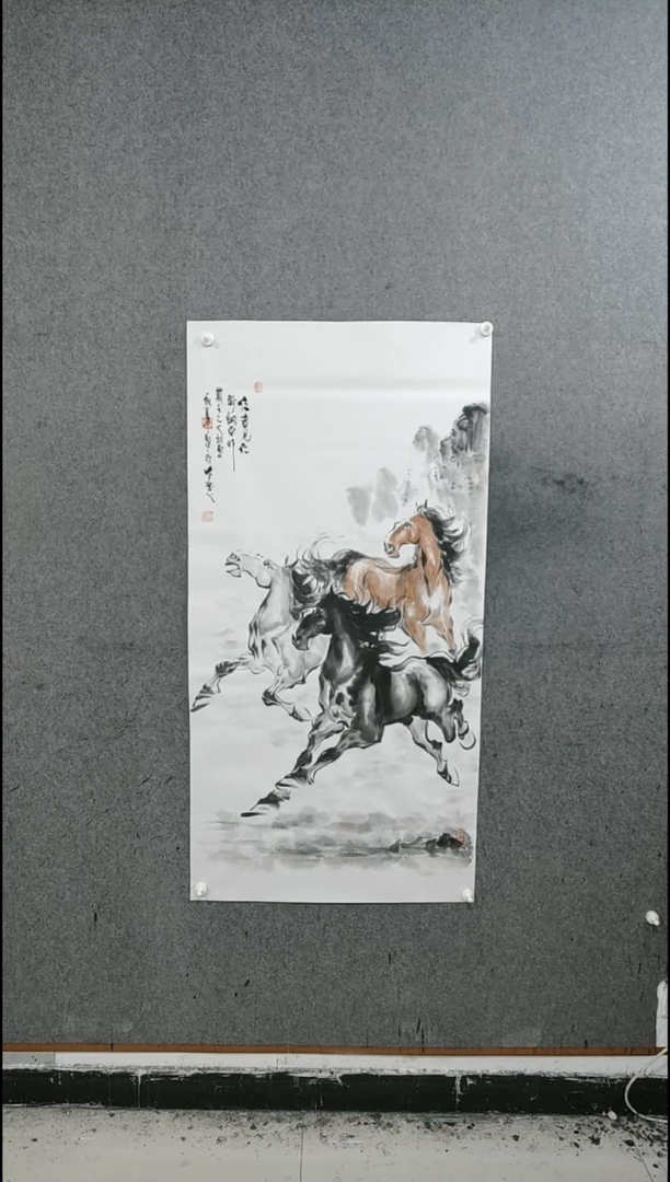 国画水墨写意三骏马图