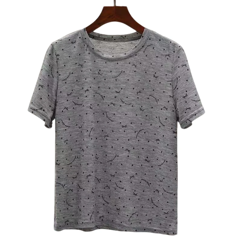 80070 丽丽--韩系圆领蝴蝶结印花百搭显瘦上衣