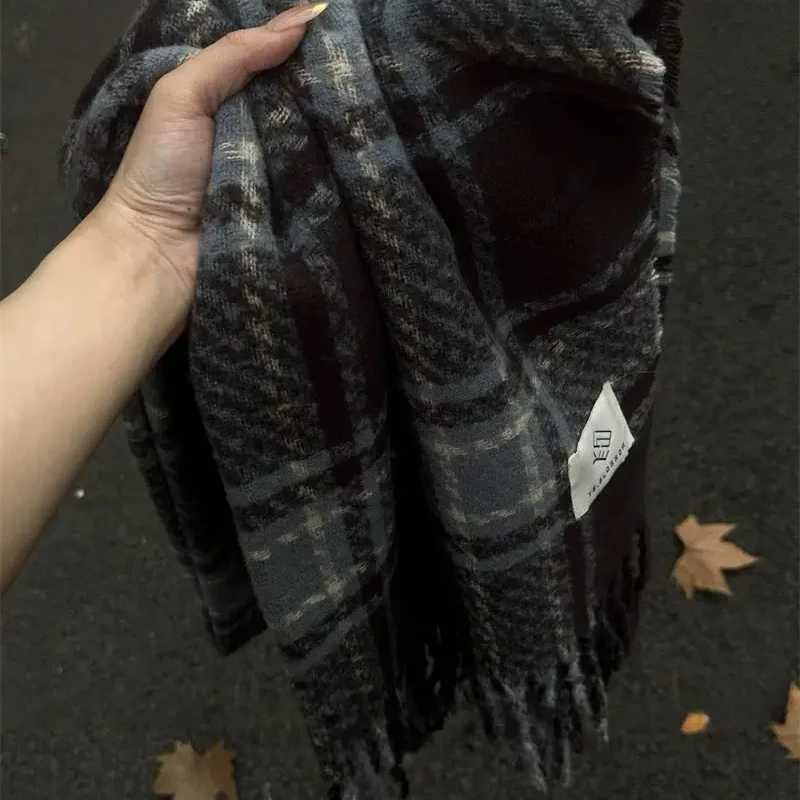 【咕噜】“藤野川”藏青格子围巾jk校供百搭保暖加厚围脖男女情侣
