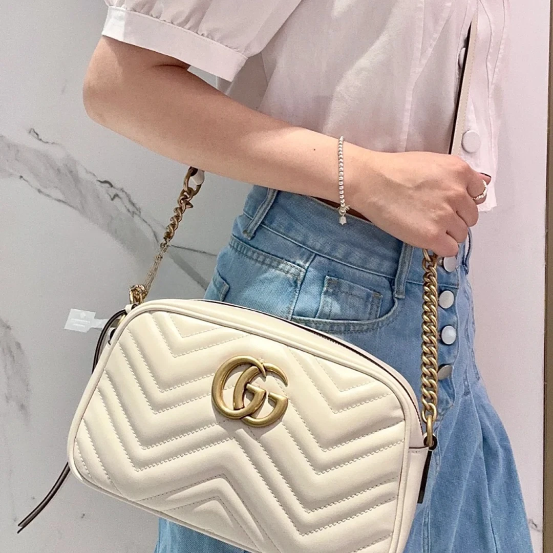 99新 GUCCI/古驰 marmont相机中号白金 /99新/优选