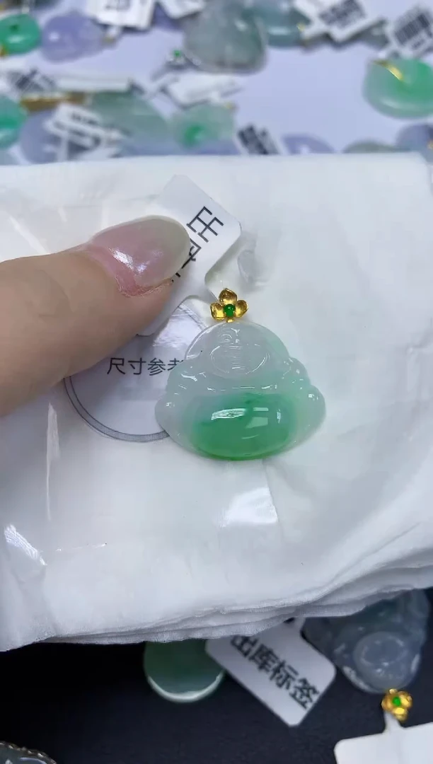翡翠18K金镶嵌颈饰天然缅甸翡翠A货百元以上9元证书费自理
