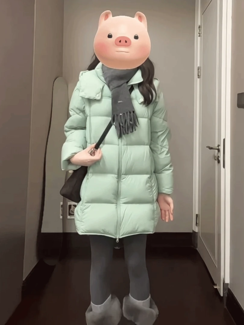 巨好看绿色棉服女冬季2025新款气质小个子加厚面包服中长款外套潮