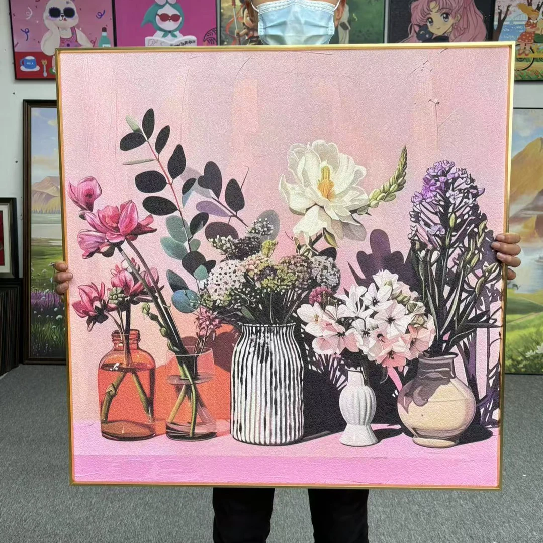 简约餐厅装饰画轻奢花瓶挂画背景墙艺术画8080