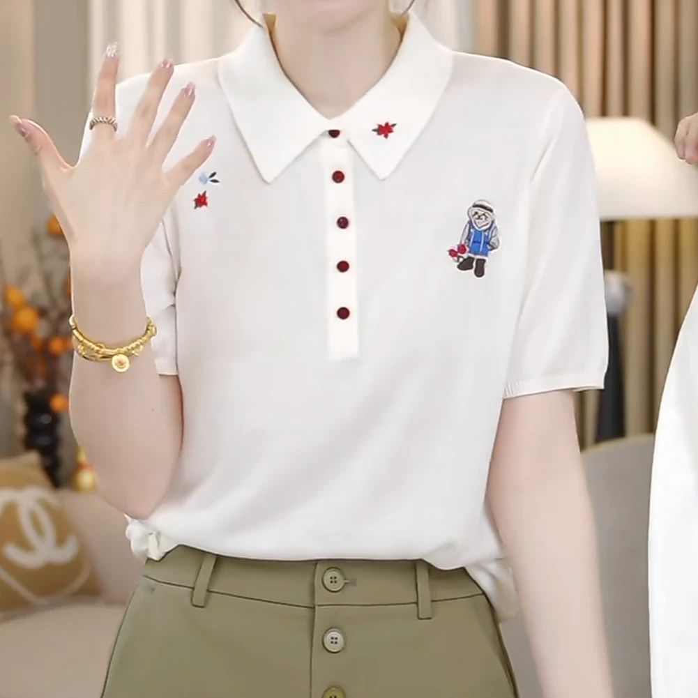 设计感时尚休闲新款百搭短袖T恤女时尚夏季宽松显瘦翻领POLO衫薄