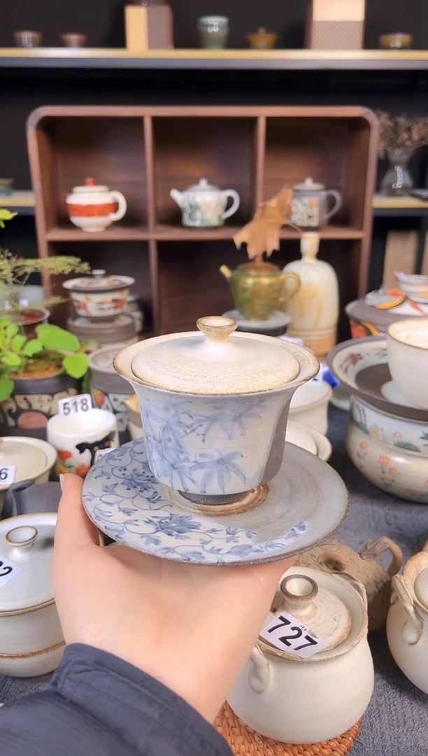 【闪购商品】陶八工微瑕青花三才盖碗