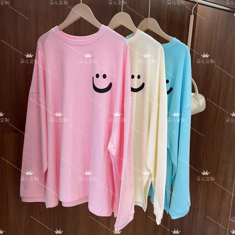 朵儿定制【笑脸T】韩系宽松笑脸开叉大版T IM36