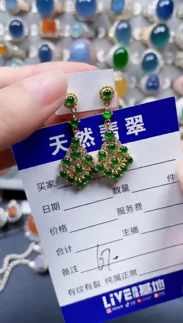 银S925镶嵌翡翠耳饰670