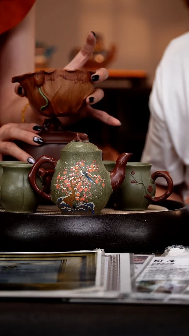 茶壶紫砂BYM122梅瓶一壶4杯  豆青砂  200cc