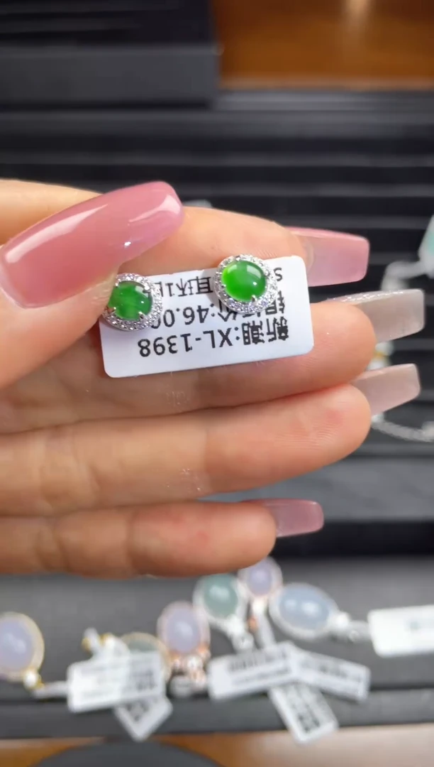银S925镶嵌戒指翡翠天然翡翠A货