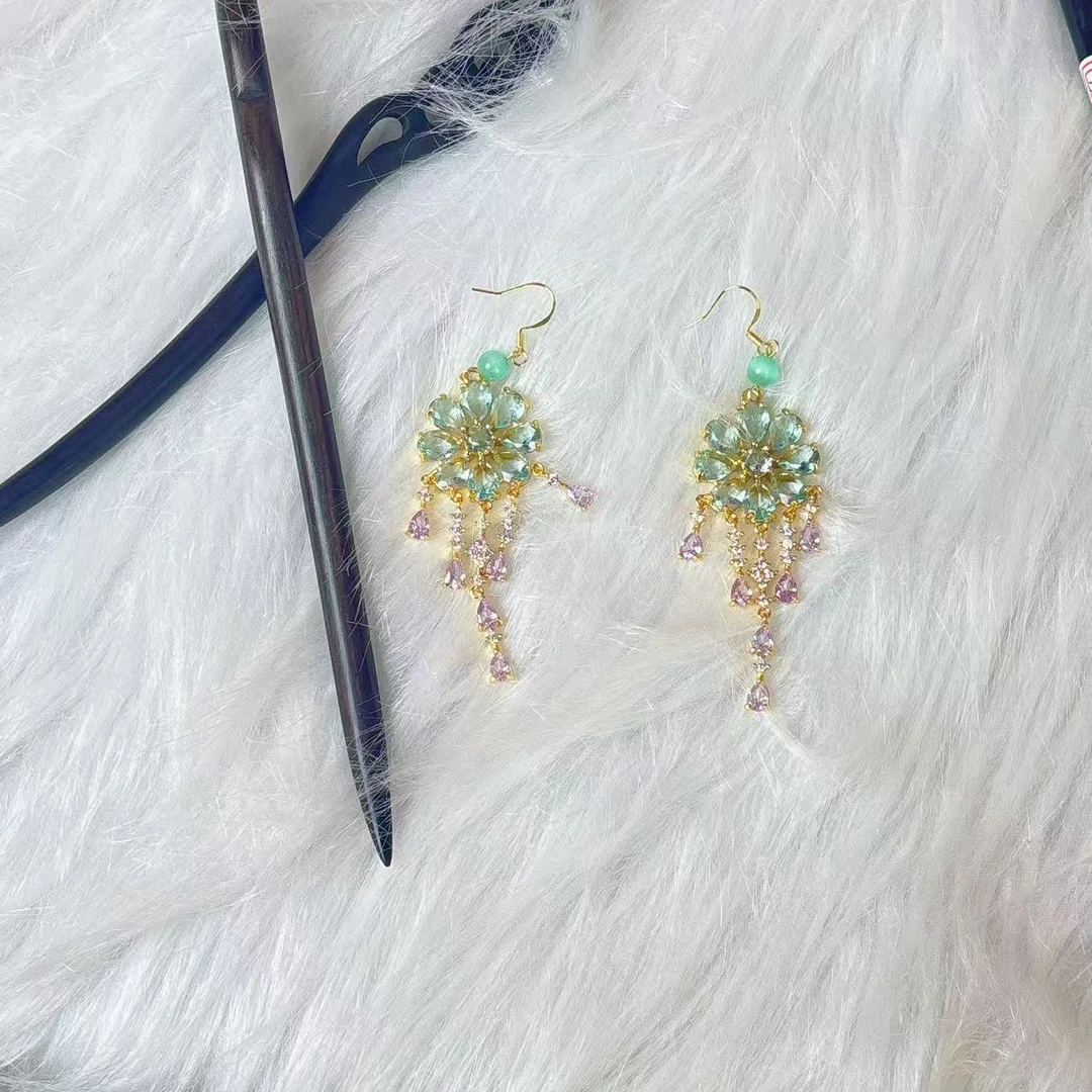 K458原创蓝紫色（耳）一对长流苏发簪