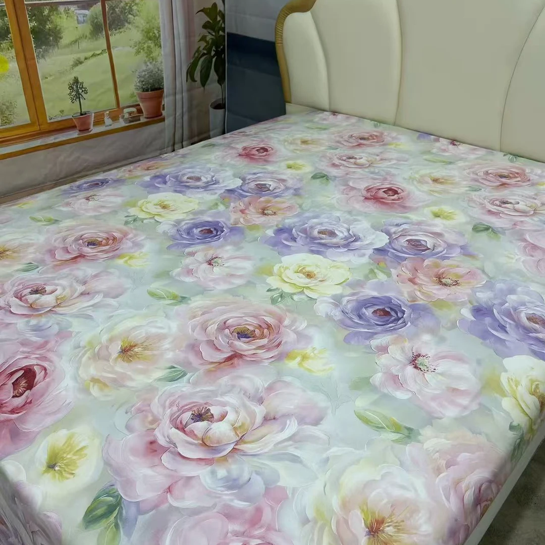 【精工印花四件套】加厚保暖印花磨绒双人精工四件套-紫韵牡丹