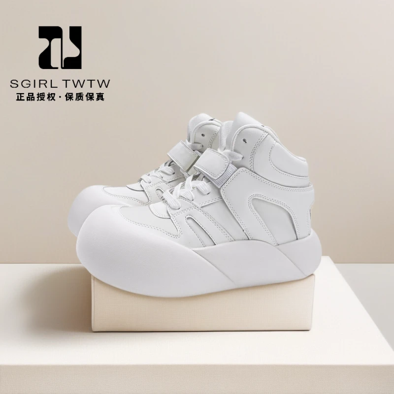 潮流新款透气高筒鞋SGIRL纯色系带青年秋季波普风修面皮橡胶底圆