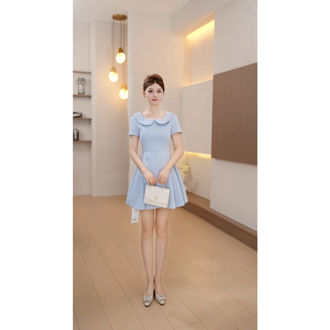 La Chapelle/拉夏贝尔 夏季法式轻奢气质女高腰收腰连衣裙X0298