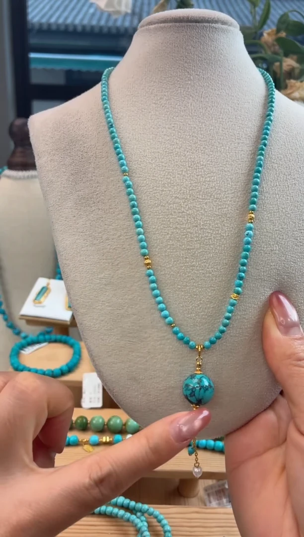 银S925镀金镶嵌绿松石项链1