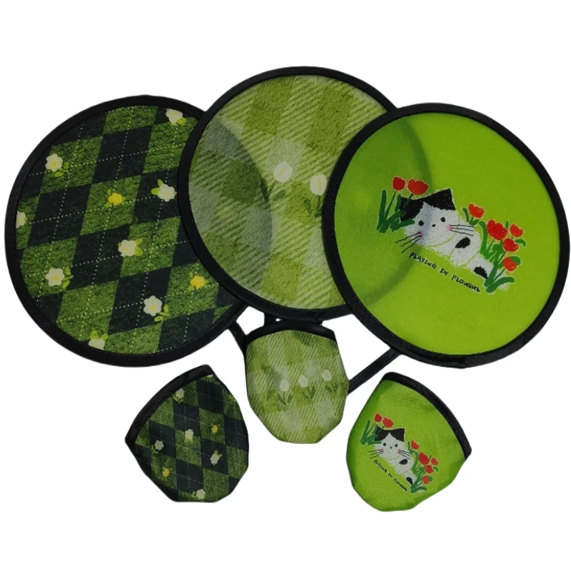 夏季圆形小扇子迷你便携团扇卡通少女心花草清晰可爱学生折叠扇子