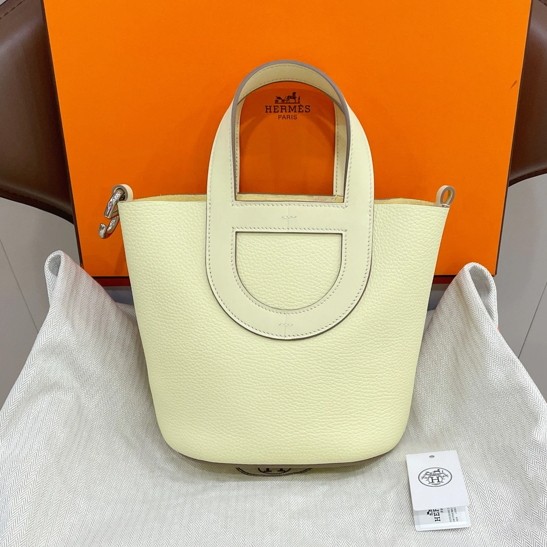 99新 Hermes/爱马仕 米尔顿黄 猪鼻子菜篮子手提包 W刻/7JJ38818