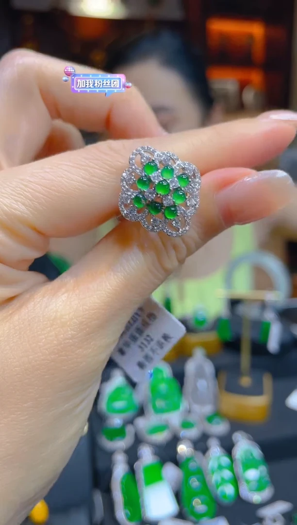 翡翠戒指银S925镶嵌天然A货翡翠戒指/000