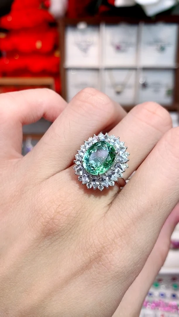 18K金镶嵌戒指碧玺6.1ct/天然宝石/七天无理由