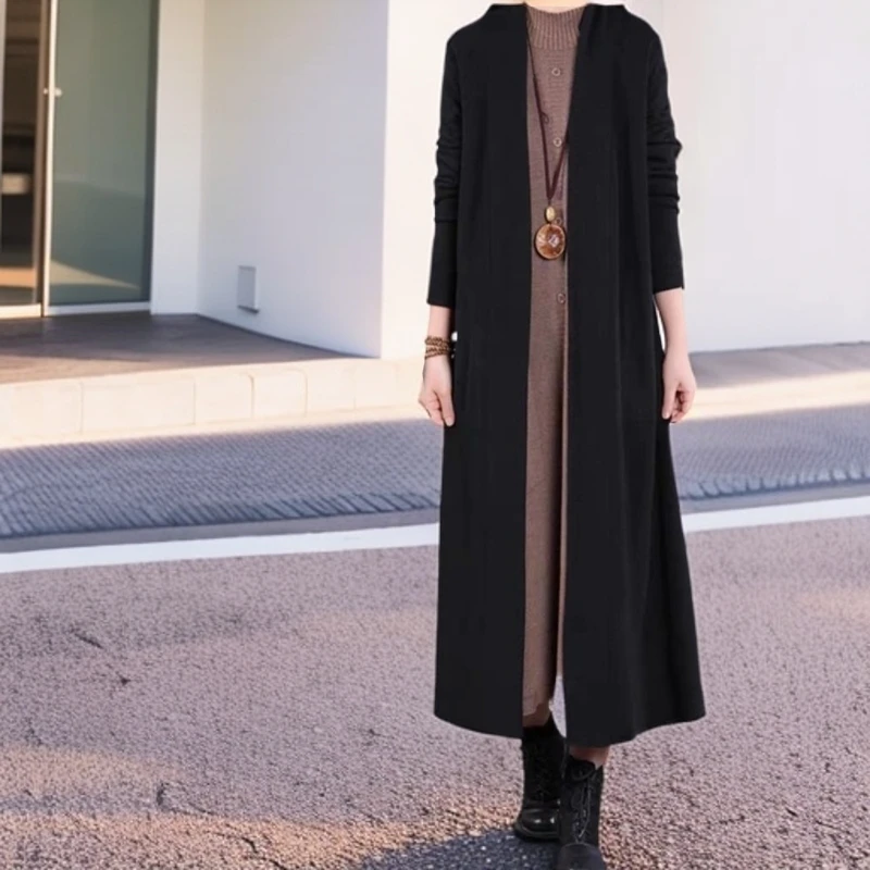 049春秋款针织开衫中长款外套气质百搭长袖毛衣简约时尚大码外搭