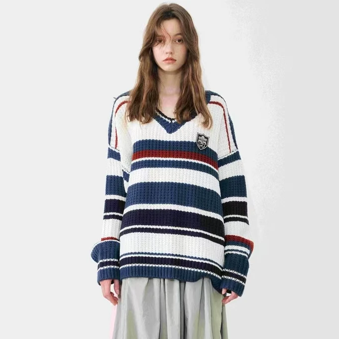 Anna mooer v领条纹毛衣AM051732M