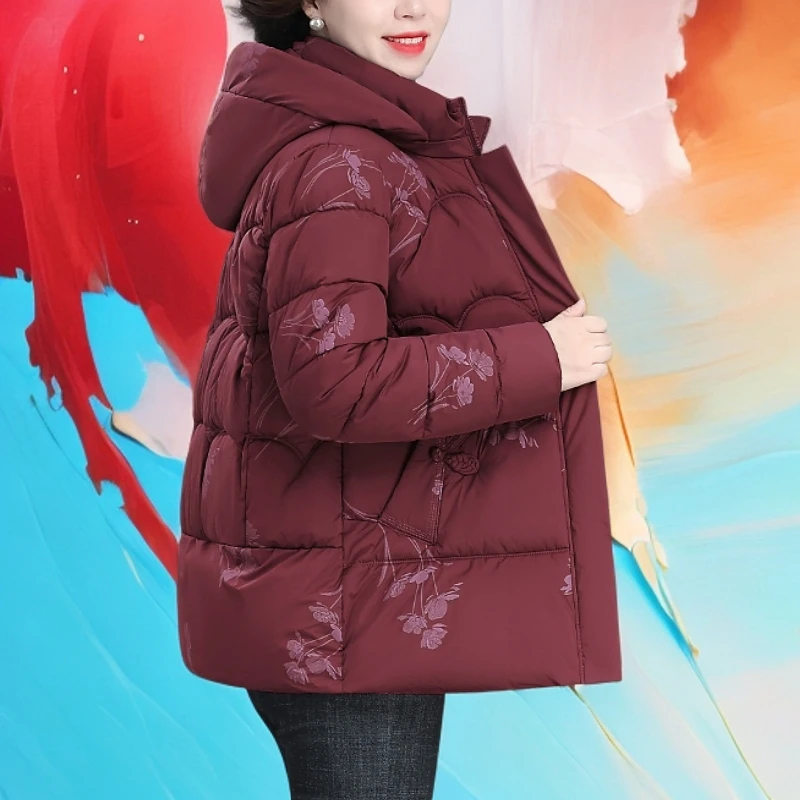 妈妈冬季印花棉服百搭棉袄中老年人女棉衣外套潮流显瘦保暖上衣OL