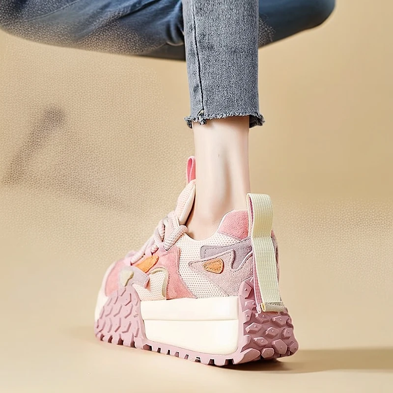 阿甘鞋女超火厚底松糕鞋春秋2025新款女鞋老爹鞋女韩系运动鞋粉色