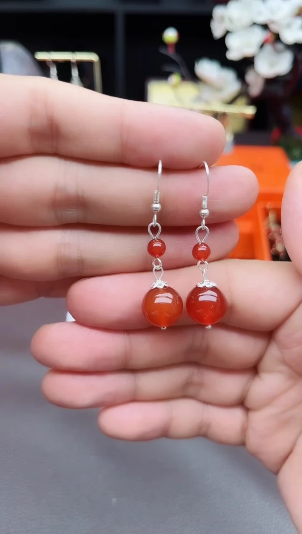 玛瑙/玉髓耳饰银S925镶嵌409000