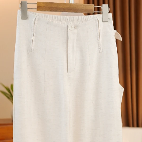 【W】2025新款高腰宽松显瘦天丝亚麻窄版直筒裤DF25008
