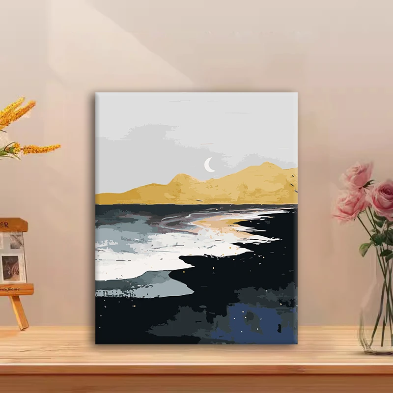 (金色海岸）diy数字油画红线条手工填涂色解压治愈丙烯装饰画
