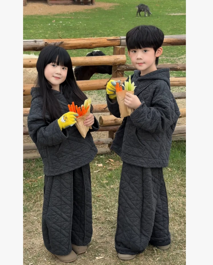 兄妹款【双层保暖】冬季新款儿童加绒加厚绗棉外套灯笼裤舒适宽套装
