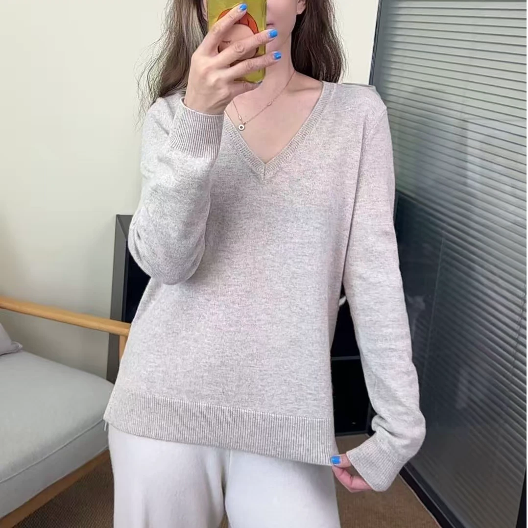 CENTERMERE纯山羊绒V领羊绒衫舒适保暖宽松款遮肉显瘦羊绒针织衫
