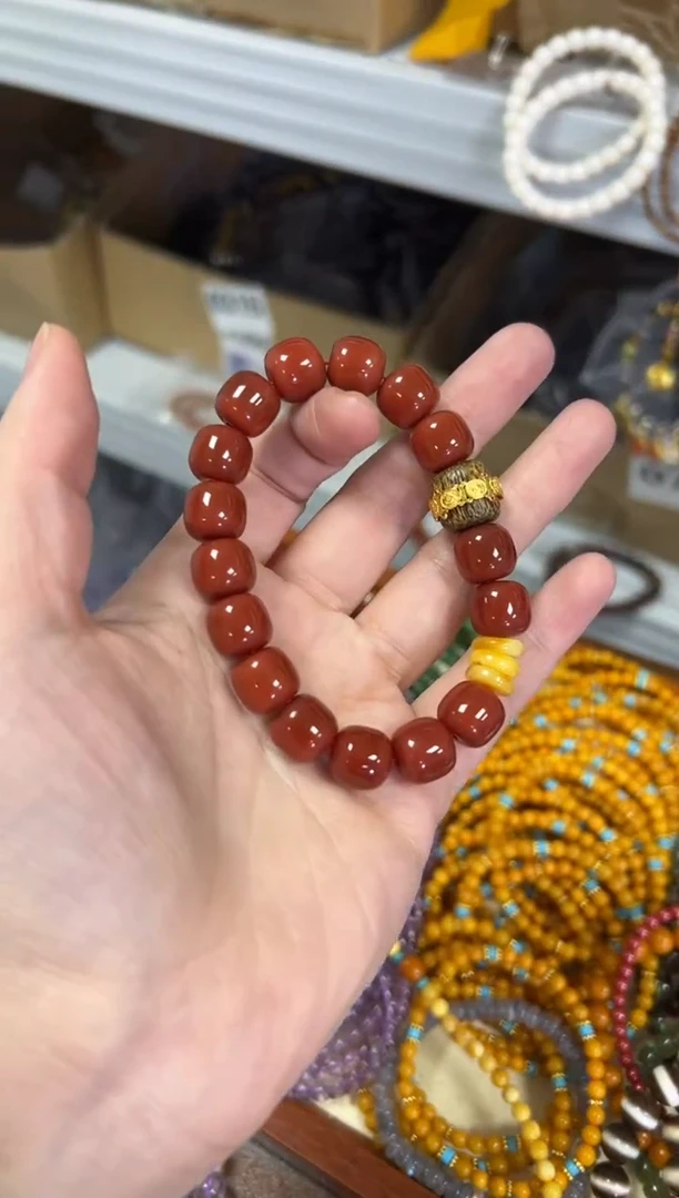 【闪购商品】玛瑙/玉髓手链未镶嵌柿子红蜜蜡奇楠桶珠手串[1552]
