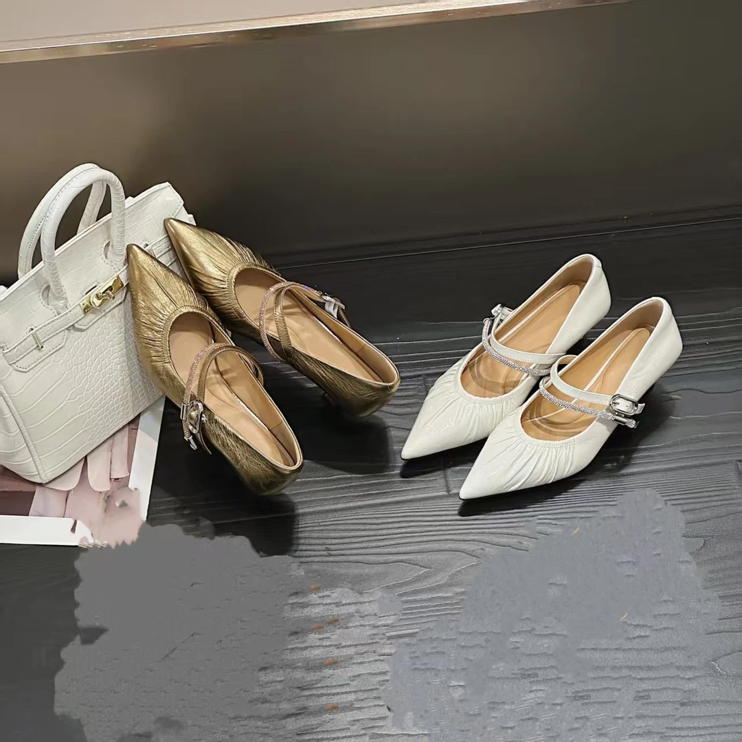 羊皮/3CM/2025新款一字带时尚百搭玛丽珍尖头气质小高跟A51017