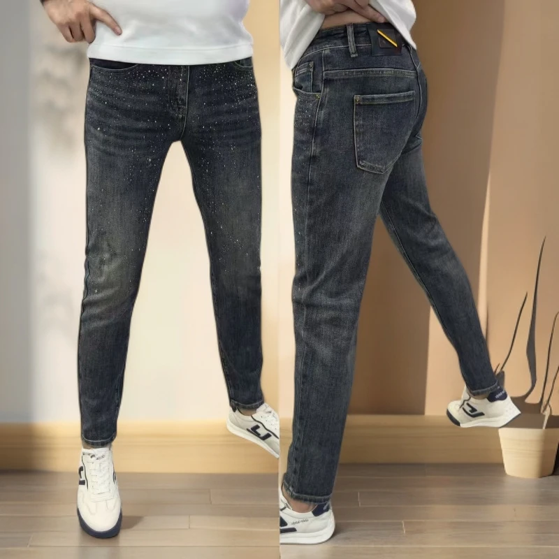 秋季新款高端废土风男时尚烫钻风扇满天星牛仔裤男款爆款2025新款