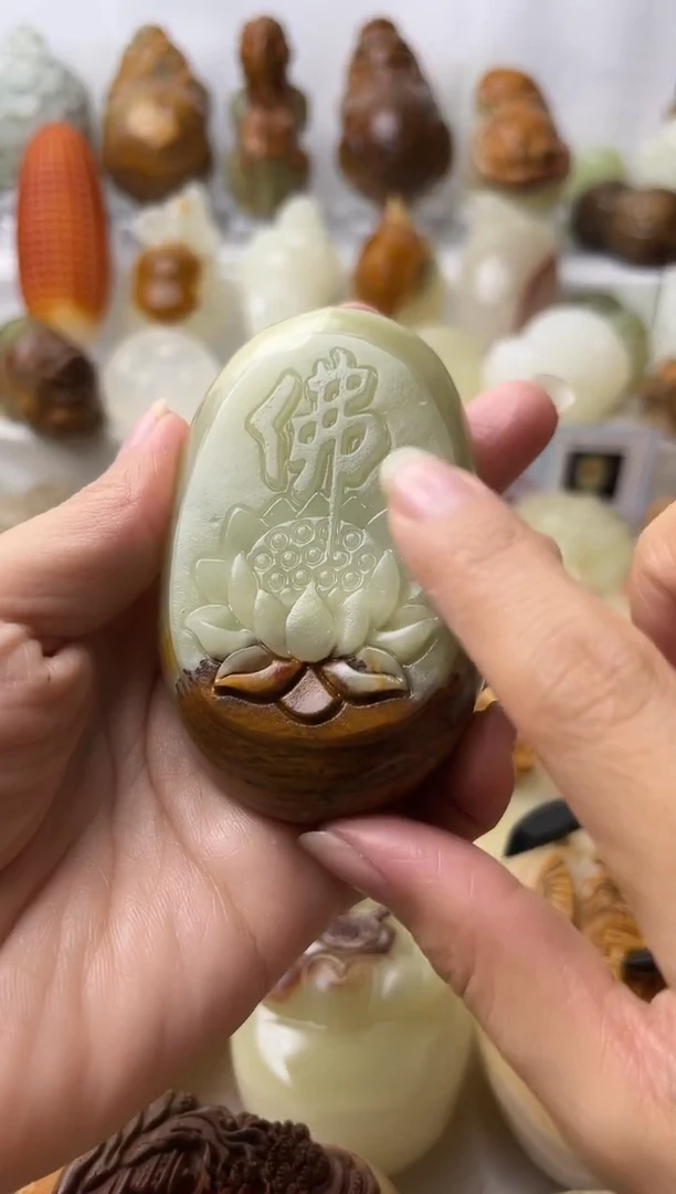 石材天然方解石棉纹正常介意勿拍不退换佛莲花