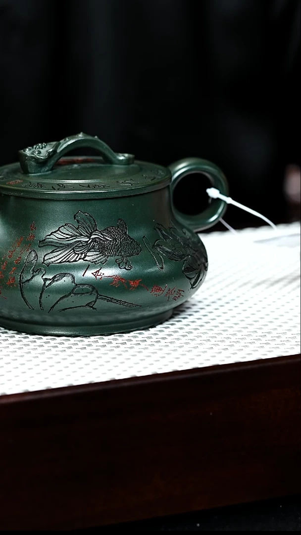 茶杯紫砂宜兴紫砂 如意潘壶 绿泥 谭青 h198