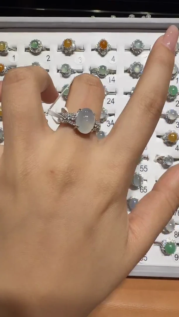 银S925镶嵌戒指翡翠925银镶翡翠戒指镶嵌155