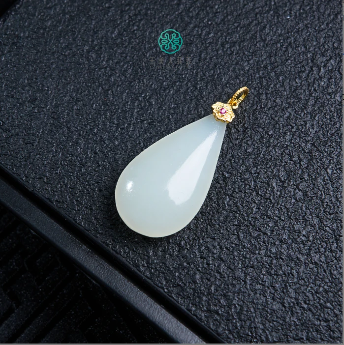 石惑珠宝·和田玉吊坠-白玉水滴吊坠约31*17mm/多样性发一
