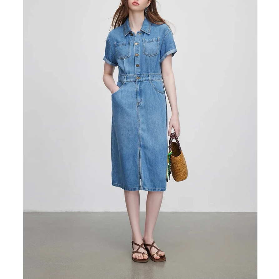 F1500-【衣香】韩系高腰显瘦开叉牛仔连衣裙#WYX56L089